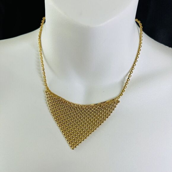 Gold Toned Chainmail Choker Mesh Necklace Triangular PRETTY 1366 - Picture 3 of 7
